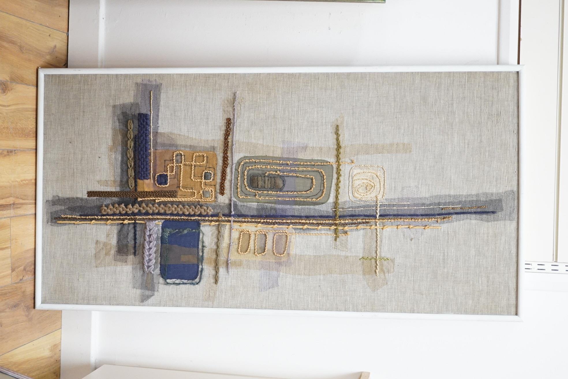 Mid century, abstract embroidered textile panel, 56 x 115cm. Condition - fair